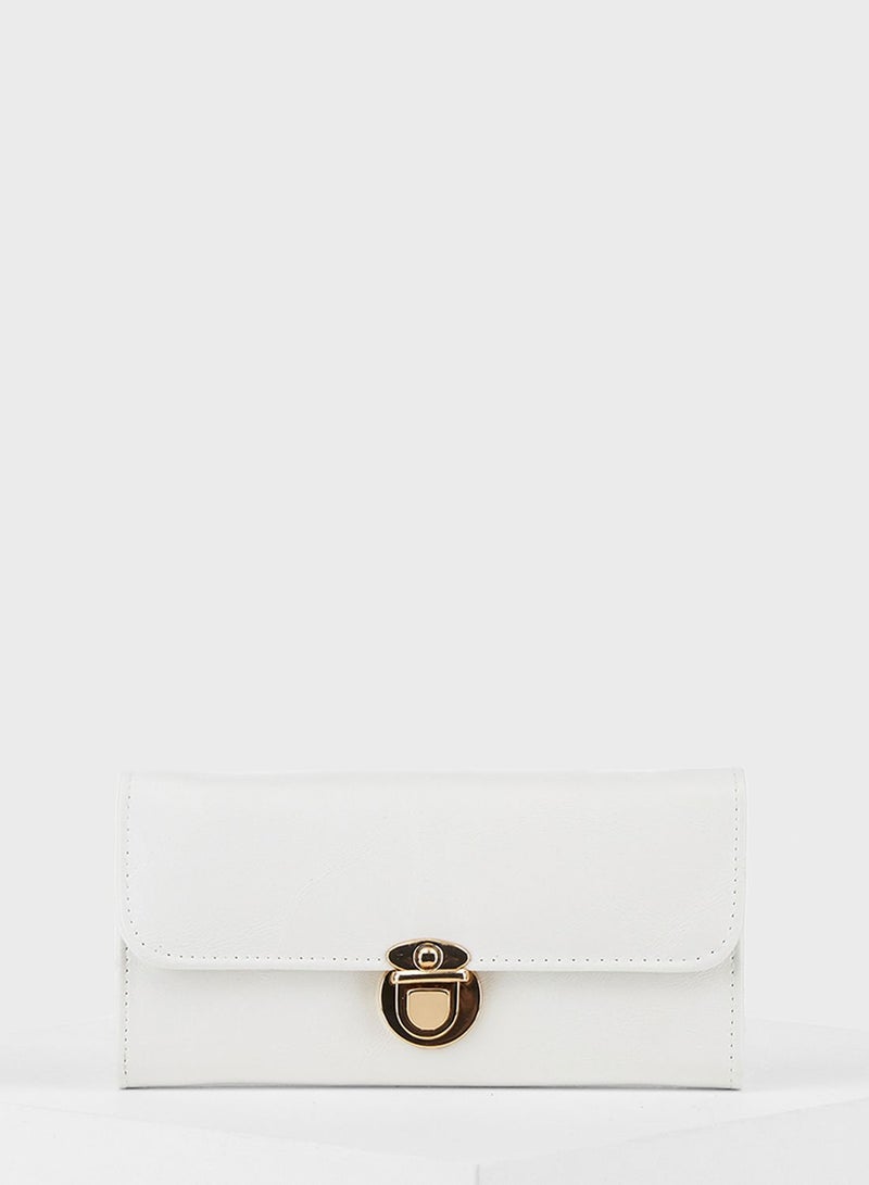 ديفاكتو Push Lock Flap Over Wallet White - Image 1